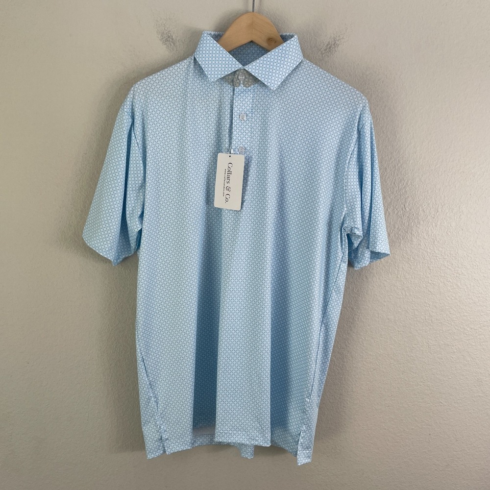 NEW Collars & Co Mens Medium Featherweight Flex Polo Original Fit Ocean Key Blue